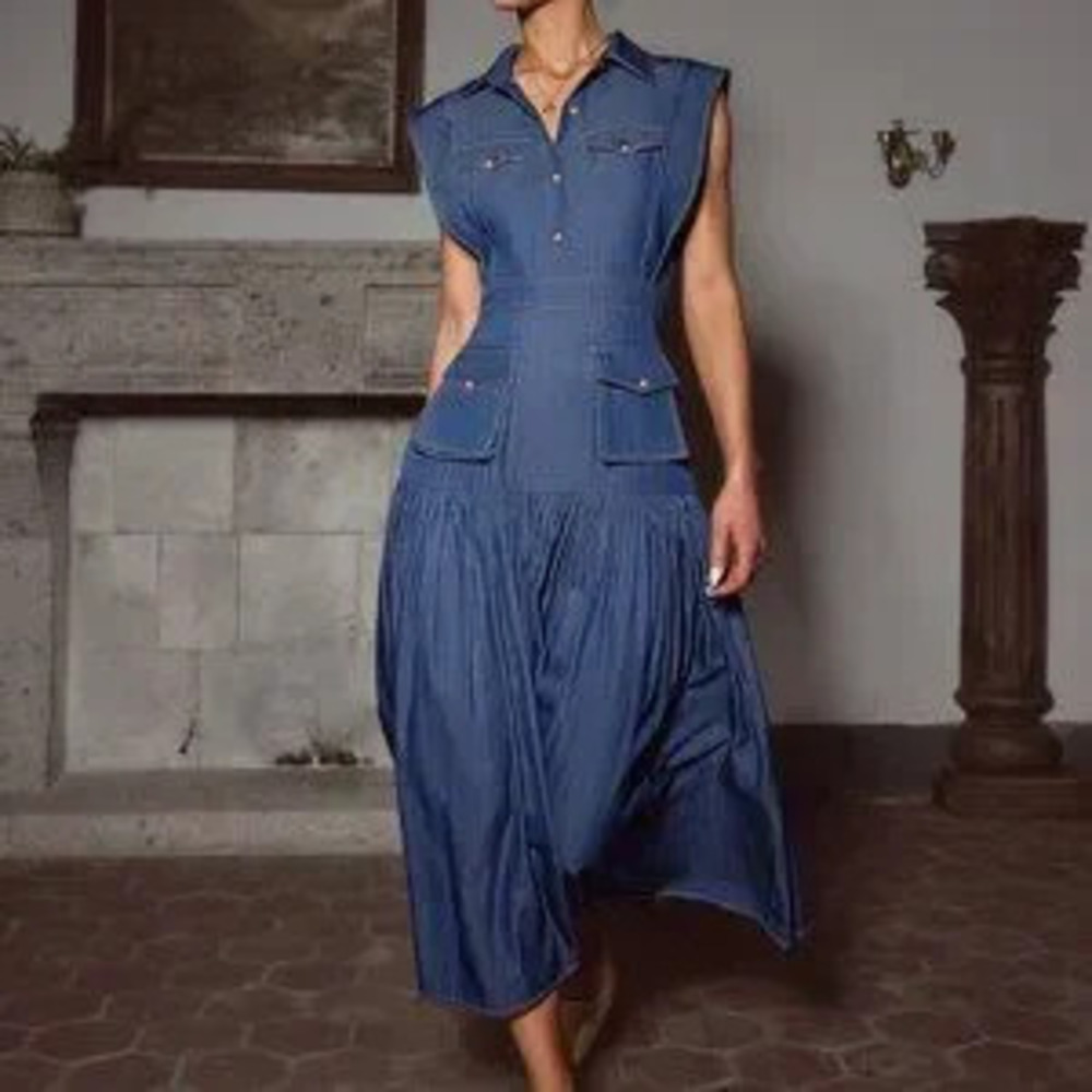 ZARA Navy Blue Elegant Women's Sleeveless Dress